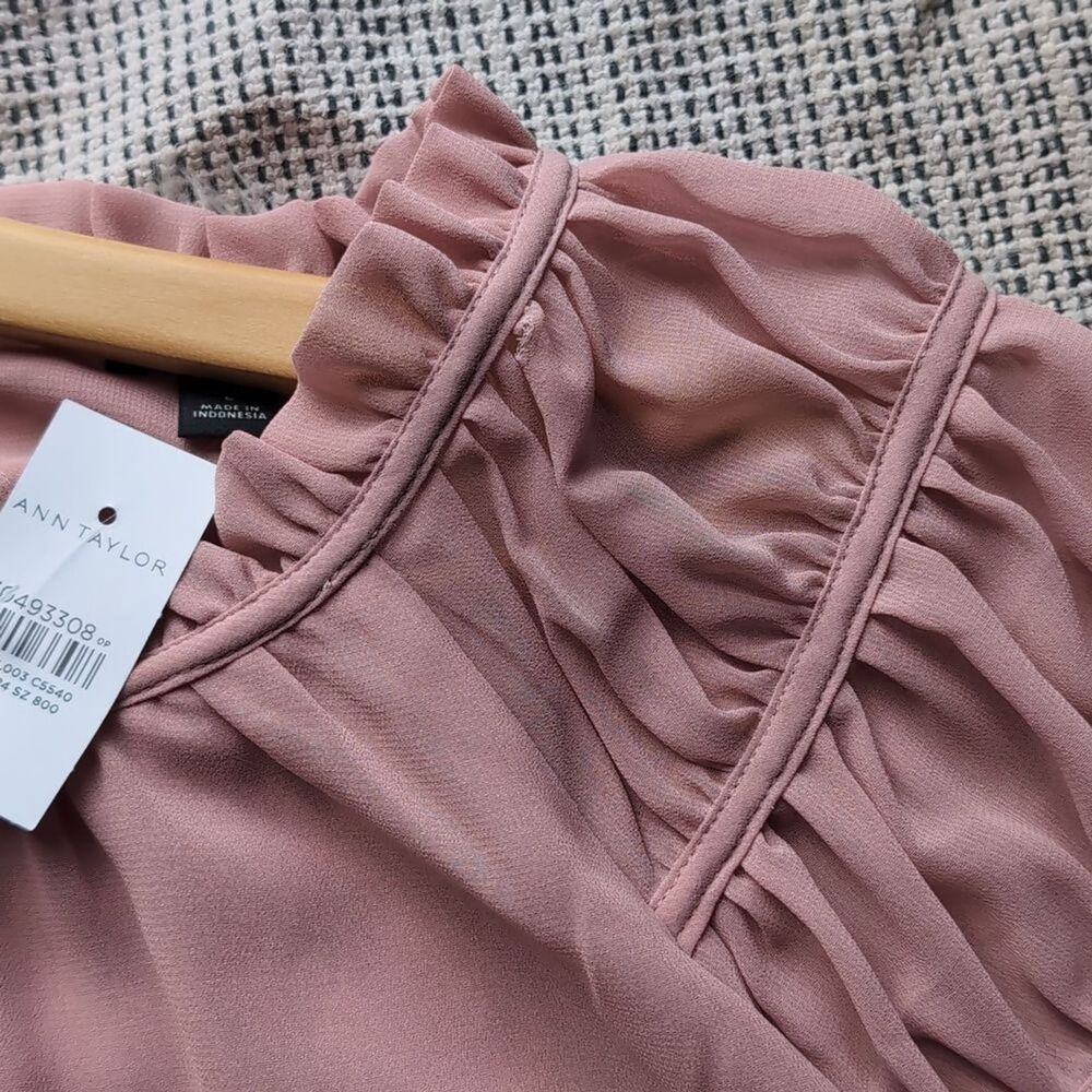 NWT Ann Taylor Women’s Juliet Pleated Sheer Balloon Sleeve Spring Pink Top XL - Picture 6 of 12